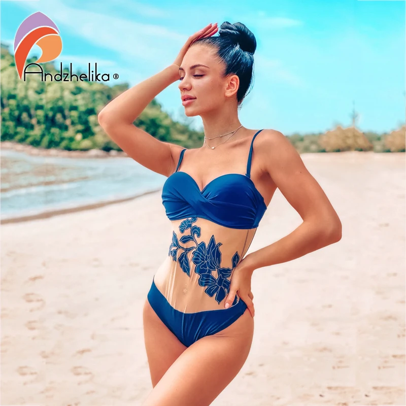 Andzelika bikini женский купальник монокини с сеткой и рисунком на передней части
