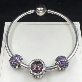 

NEW 100% 925 Sterling Silver 791725NRP ROYAL PURPLE RADIANT HEARTS CHARM 791051CFP Fancy Purlple Pave Ball Charm Bracelet Set