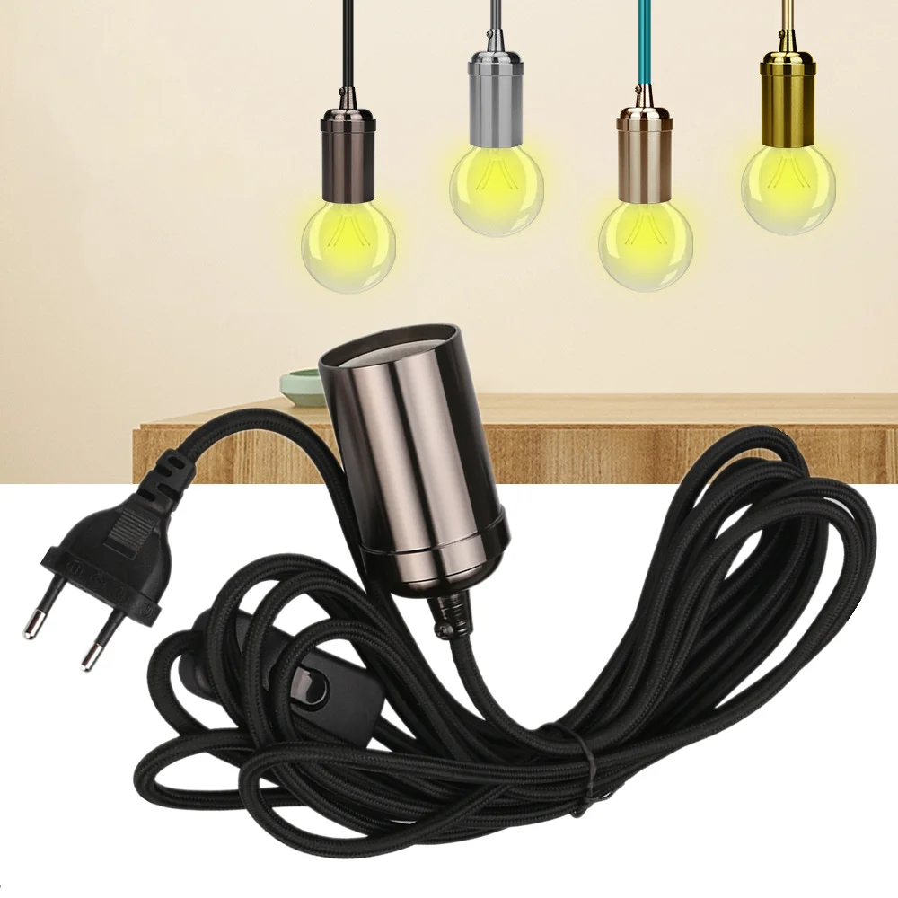 

Yeahmart E27 Retro Lamp Bases with Switch Wire for Pendant LED Bulb e27 EU/US plug Suspension Socket Holder 4.5M Cable Hanglamp