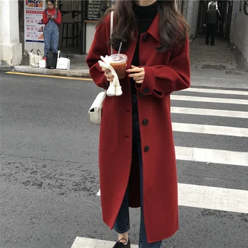 

Autumn Winter 2019 coat women wool Long Slim Plus Size Office Ladies Overcoats Casual Slim Thick Female Wool Blend Outwear s0177