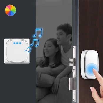 

Wireless Doorbell Waterproof Door Bell House White LED Light AC 100-260V 36 Ring Tunes 4 Volume Door Chime US Plug XBFF