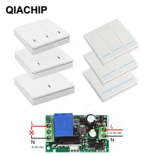 Transmissor e interruptor de controle remoto qiachip, painel de parede sem fio rf 433 mhz ac 110v 220v 1 ch receptor de iluminação do quarto