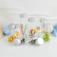 6PC 25ml 30ml 40ml 50ml 60ml 70ml 80ml 90ml Mini Glass Clear Bottle With Silver Screw Aluminum Cap Food Container Jars Vials 2