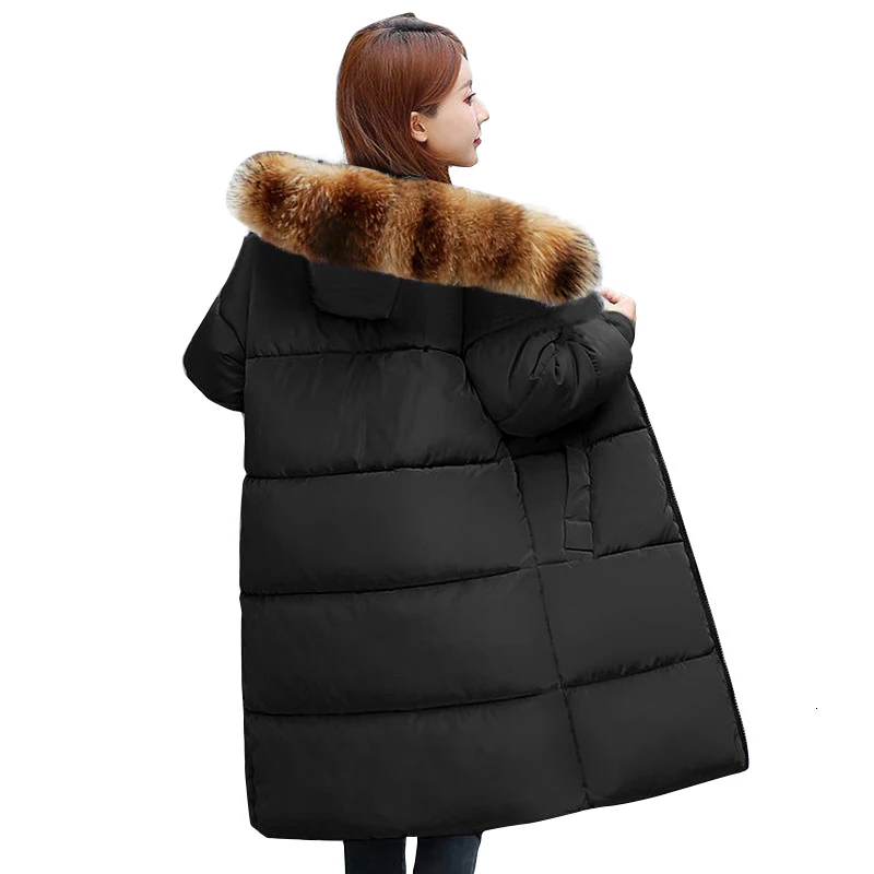 Зимнее женское пальто с воротником из натурального меха енота, большие размеры 7XL, свободная зимняя куртка для женщин, длинный пуховик с