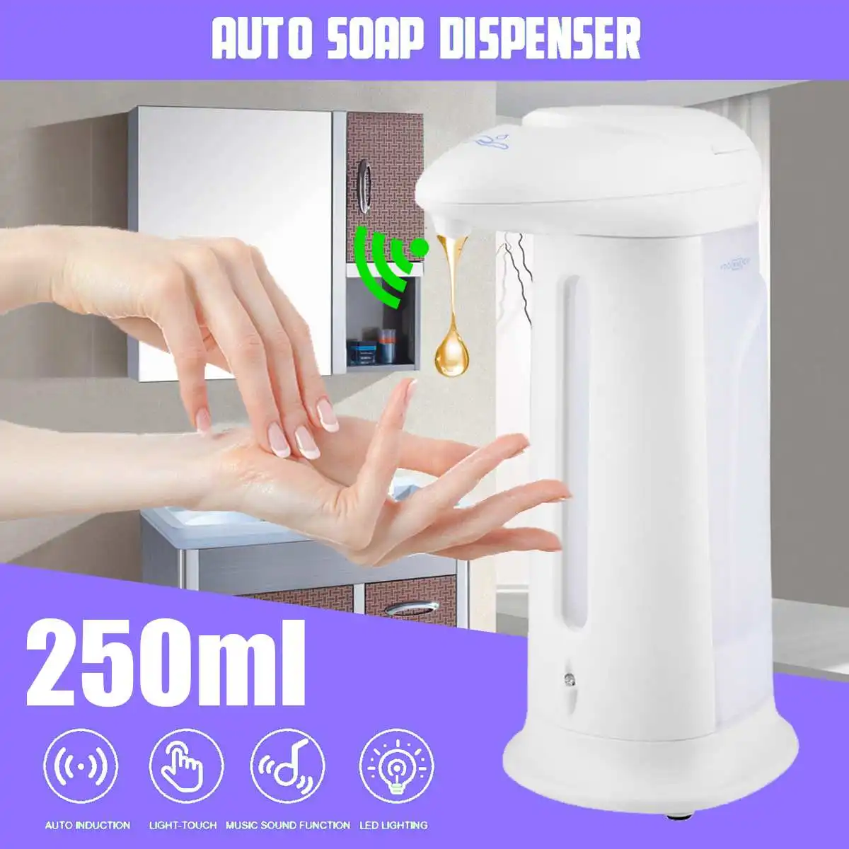 

Automatic liquid soap dispenser 250Ml intelligent sensor LED contactless ABS electrolytic disinfectant soap dispenser kitchen