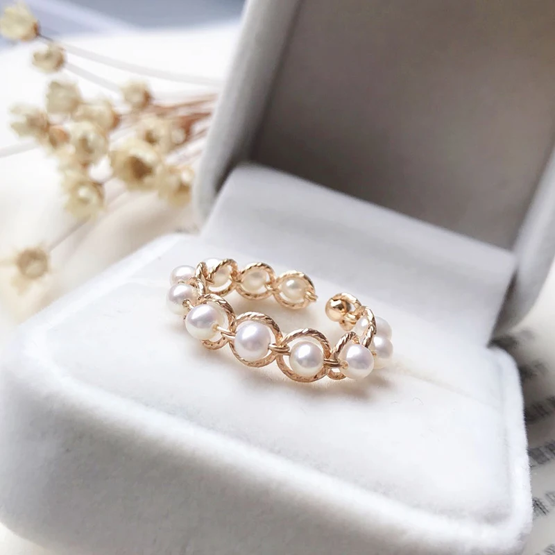 Natural Freshwater Pearl Rings  Gold Filled Jewelry 3MM Pearl Knuckle Mujer Boho Bague Femme Minimalism Anelli Women Ring