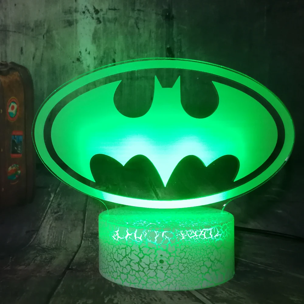 DC Бэтмен логотип Лиги Справедливости символ 3D светодиодный ночник RGB детская