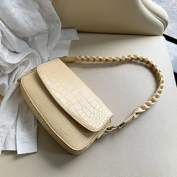

Weave Shoulder Belt PU Leather Crossbody Bags for Women Summer Female Shoulder Handbags Stone Pattern Ladies' Travel Armpit Bags