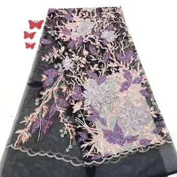 

2020 high quality French Nigerian sequins net lace, African tulle mesh sequence lace fabric for party dress 5yards / lot