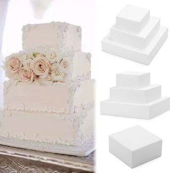 

1Pcs White Foam 4/6/8inch Square Cake Dummy Modelling Sugar Craft Kitchen Party DIY Practice Model Cake Foam Mould Styrofoam Hot