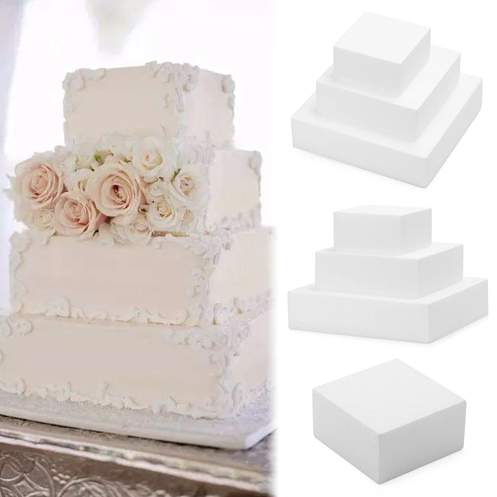 

White Foam 4/6/8/ inch Square Cake Dummy Modelling Sugar Craft Kitchen Party DIY Practice Model Cake Foam Mould Styrofoam