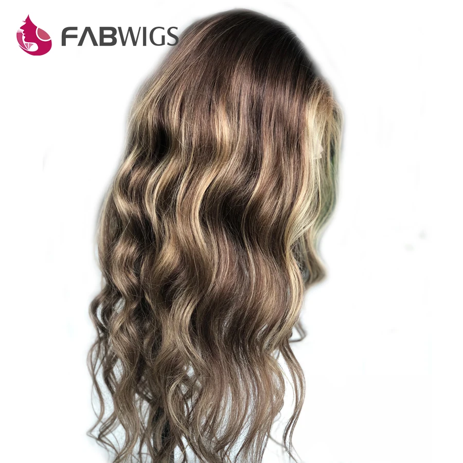 Fabwigs 150% плотность Выделите Омбре блонд полный шнурок человеческих волос парики прозрачные парики шнурка предварительно выщипанный полный парик шнурка remy волос