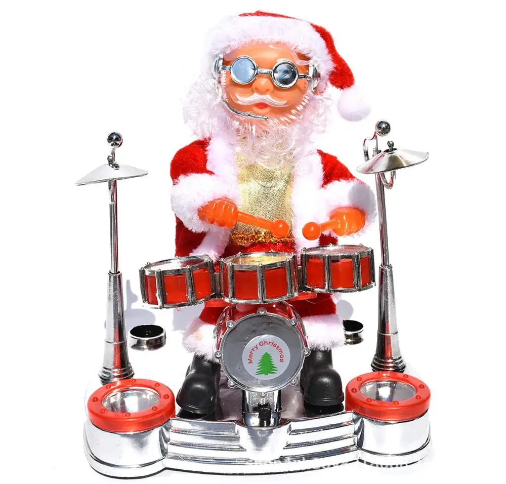 Jingle Bell Rock Santa Animated Piano Drum Santa Claus Charistmas Electric Toys for Children XMAS Decorations for Home Party
