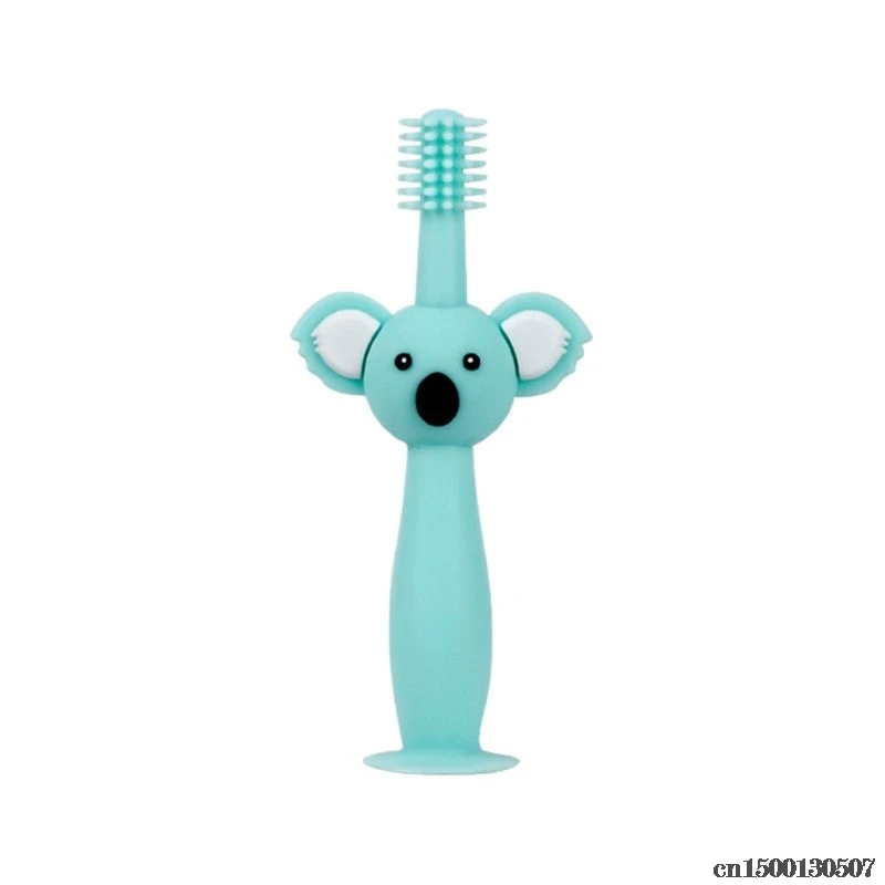 360 градусов детская зубная щетка Koala головка ручка младенческой чистки зубов обучения безопасный дизайн мягкий безопасный силиконовый уход за полостью рта малыша - Цвет: GN