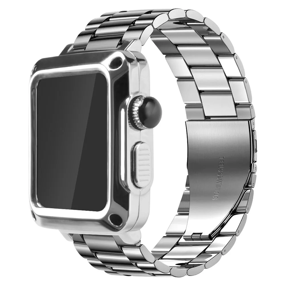 Чехол и ремешок для Apple Watch Band 44 мм 42 40 металлический защитный чехол из нержавеющей