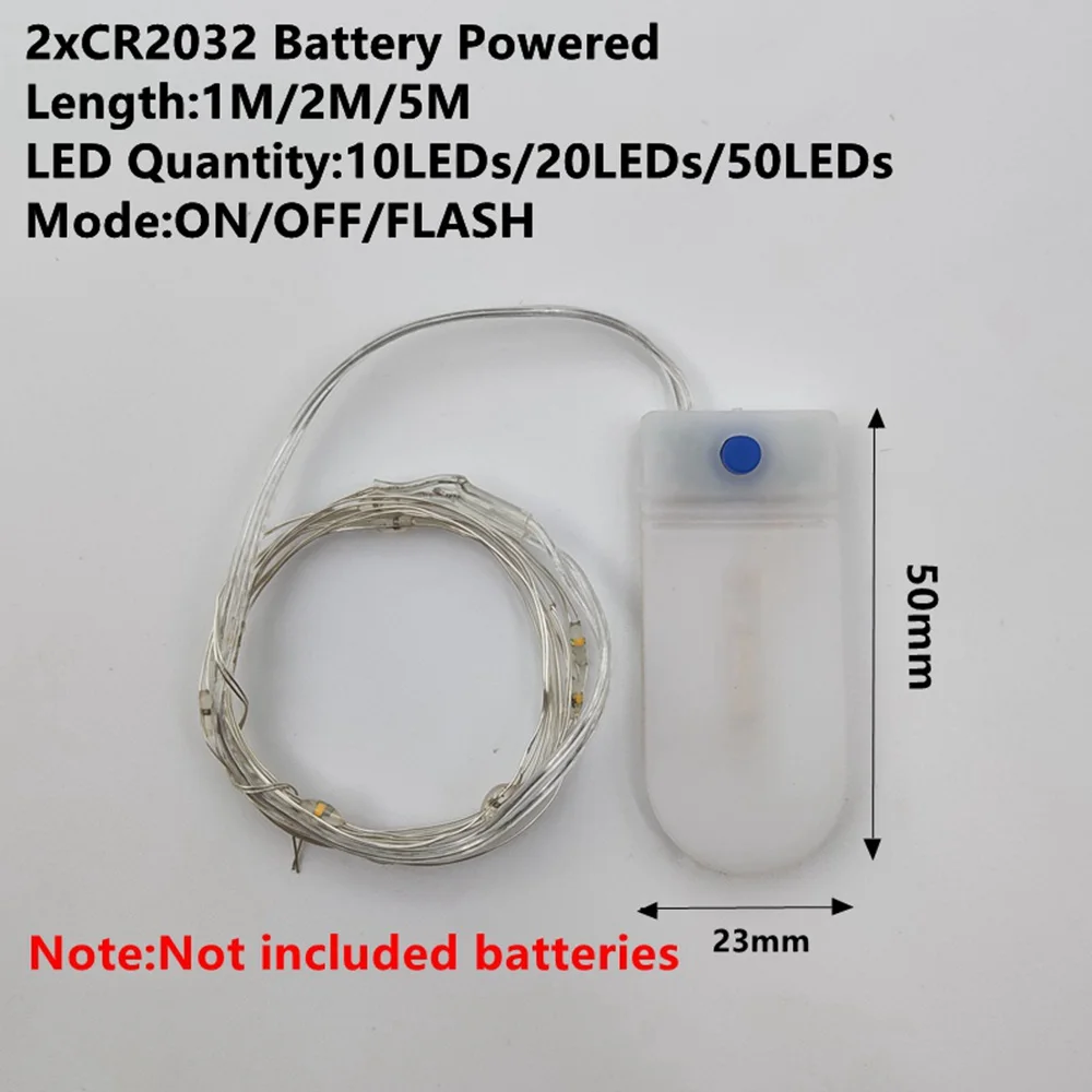 Водонепроницаемый Фея Света CR2032 Батарея питание светодио дный Мини Свет Рождества Медный провод строка для свадьбы Рождество гирлянды