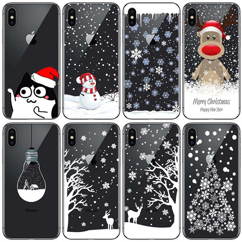 Christmas New Year Cover For iPhone 11 Max Pro XR 8 7 6 6S 5S Plus Cartoon Santa Claus Elk Phone Case For iPhone 11Pro X XS Max