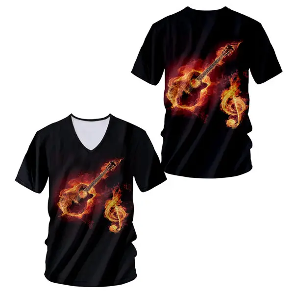 Custom T-shirts MenWomen Short Sleeve V-neck T-shirt Novelty 3D Print Guitar Music T shirt Summer Hip Hop Rock Rap Tees S-7XL (15)