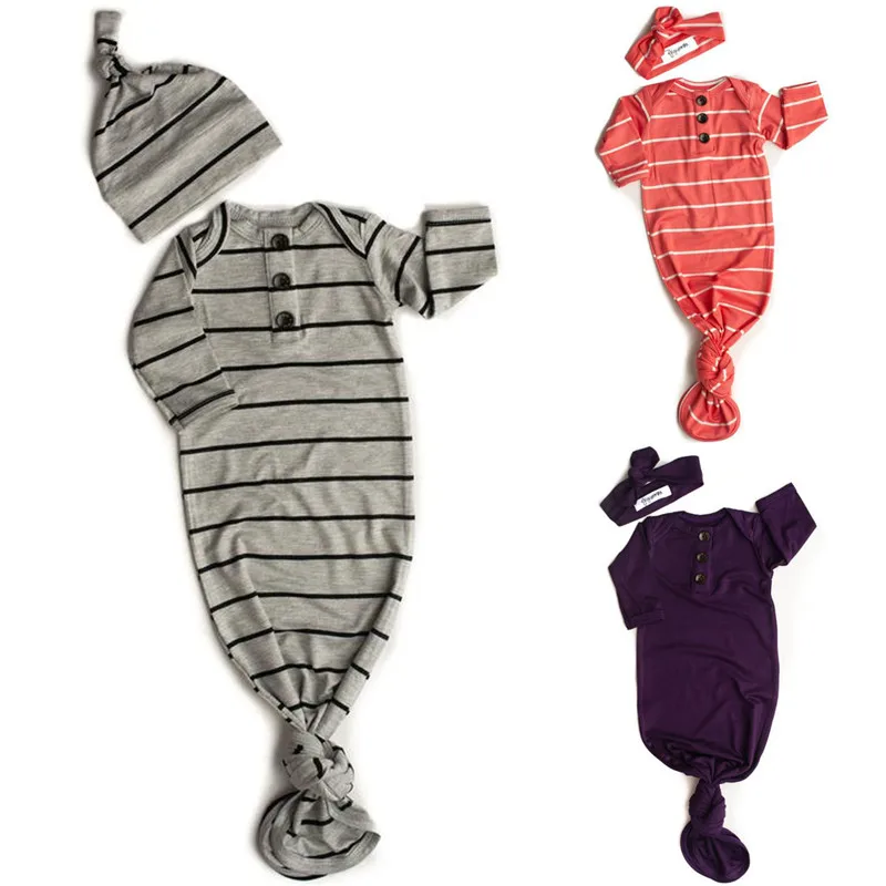 

2019 Baby Bedding Sleeping Bags Newborn Infant Baby Stripe Blanket Swaddle Wrap Bedding Clothes Hat 2Pcs Long Sleeve Outfits