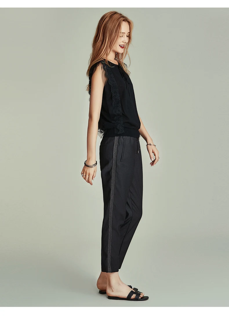 HAVVA spring and autumn pants women loose nine-points elastic waist straight casual pants female tide K4038