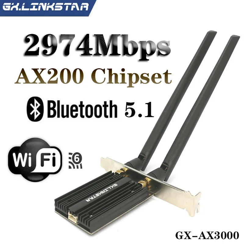 

2974Mbps WiFi 6 Intel AX200 PCI Express Adapter Dual Band Bluetooth 5.1 802.11AX PCIE Wireless Network Card For Win10 PC
