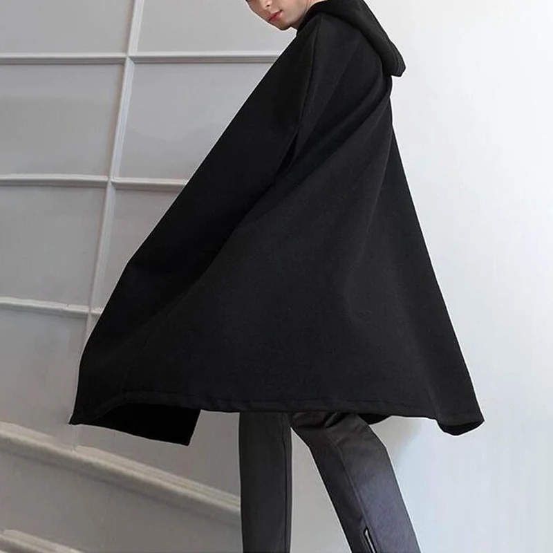 New Men's Fashion Korean Style Single-breasted Cloak Coat Solid Color Autumn Winter Cape Hooded Poncho Coat S-5XL INCERUN 2021
