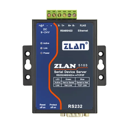 

ZLAN5103 can realize the data transparent transmit between RS232/485/422 and TCP/IP