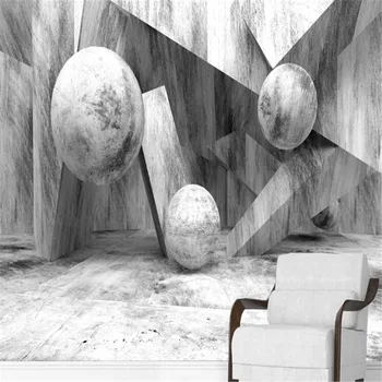 

Customized large 3d wallpaper mural sphere 3D ball stone cement wall background wallpaper mural