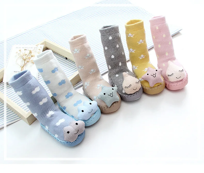 With Bell Autumn And Winter Thick Baby Socks Cartoon Soft-Sole Anti-slip Baby Toddler Shoes Socks Cotton Children Floor Socks