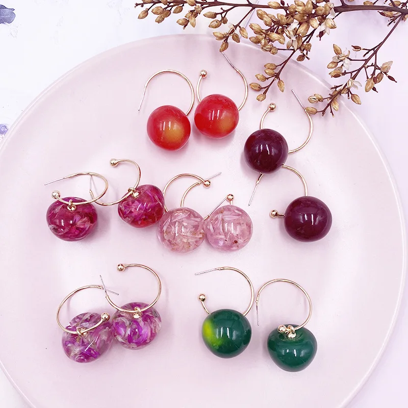 Korean Sweet Cherry Earrings Long statement Earrings for Women Acrylic Resin Colorful Fruit Dangle Earring Red Blue Pink Cherry