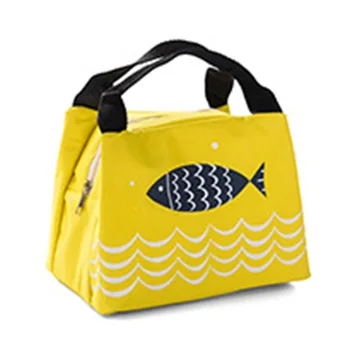 

Portable Outdoor Camping Oxford Fabric School Little Fish Pattern Insulated Lunch Bag Picnic Large Capacity Print Waterproof