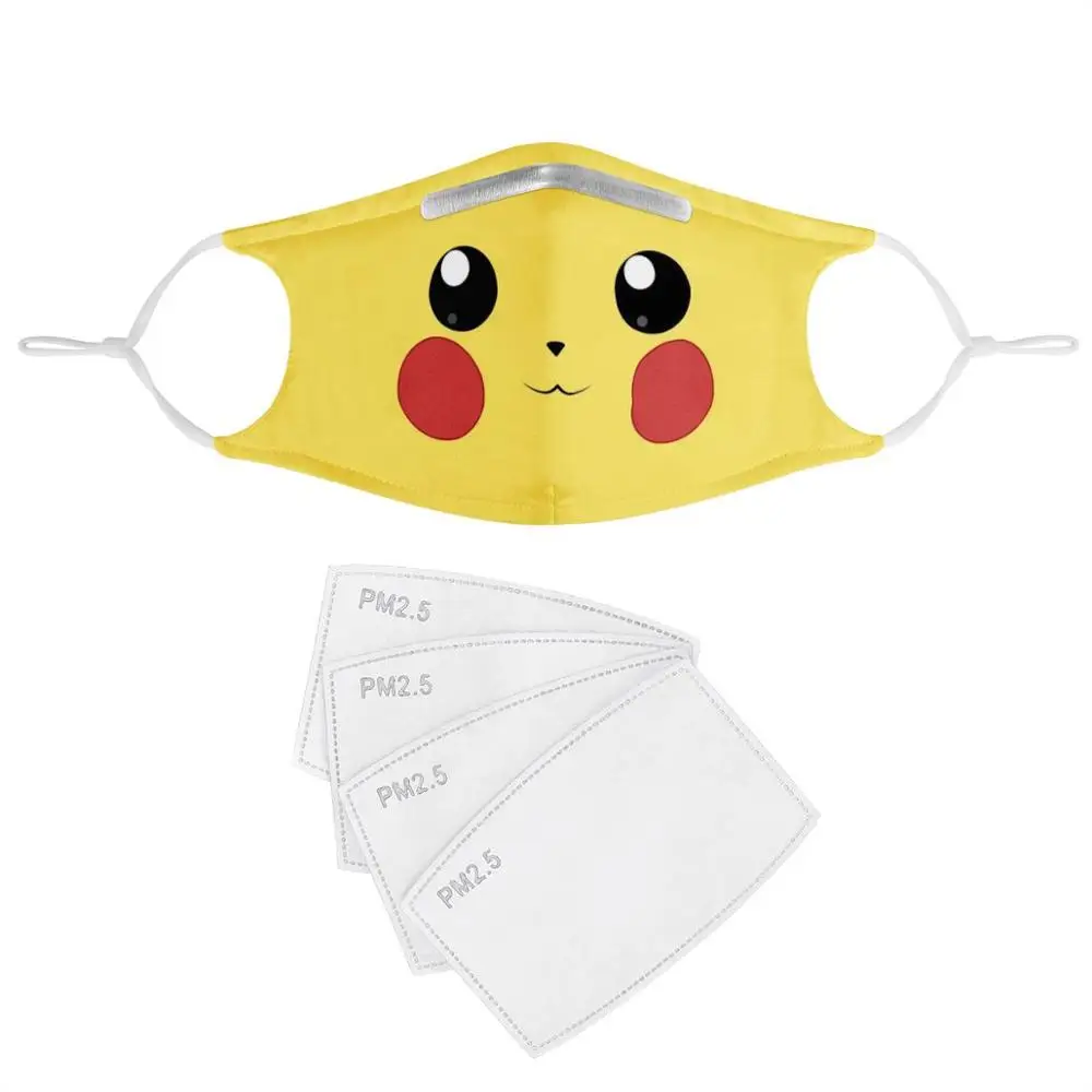 

4Pcs PM2.5 Filter Gas Masks Pokemon Pikachu Women Anti-dust Masks Fashion Washable Reusable Face Mask Non-disposable Moth Mask