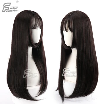 

Japanese style women Lolita Black Sraight wig dark brown styled cut hair