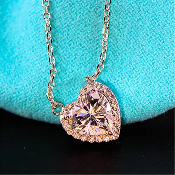 

Vecalon Heart shape pendants 925 Sterling silver AAAAA zircon Statement Wedding Pendant necklace for Women Bridal Party Jewelry