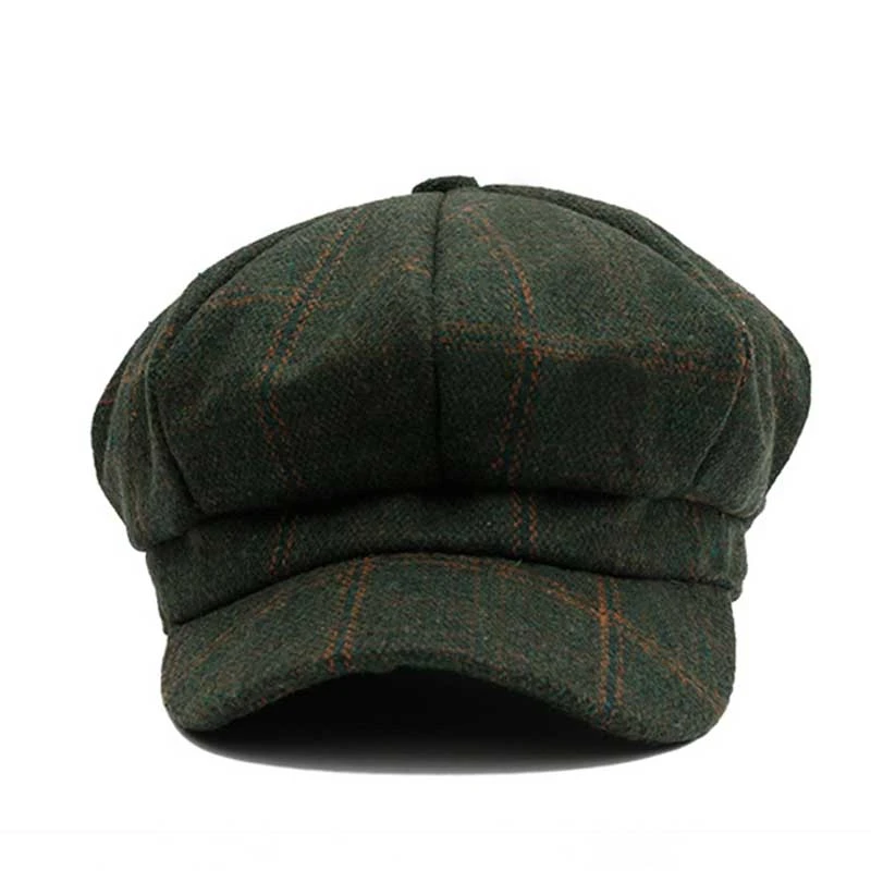 New Autumn Spring Cute Casual Octagonal Hat Female Small Plaid Beret British Retro Duck Tongue Painter Wool | Аксессуары для