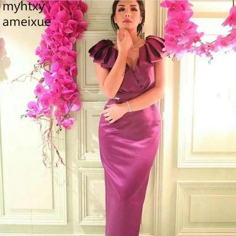 

2021 Ever Pretty V Neck Long Rose Red Evening Dresses Purple Cap Sleeve Formal Dress Party Gown Robe Soiree Vestido Longo Festa