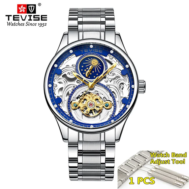 TEVISE, автоматические часы, турбийон, механические часы, мужские деловые наручные часы, мужские часы с автоматическим заводом, Relogio Masculin - Цвет: silver blue