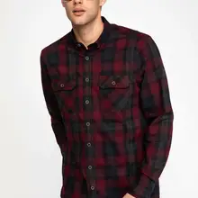 Дефакто классическая мужская Осенняя клетчатая хлопковая Повседневная рубашка красный черный узор в клетку с длинным рукавом мужские футболки с двумя карманами J0602AZ18WN