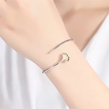 

New Top Women Ginkgo Leaf Bangles Female Jewelry Pure 925 Sterling Silver Bracelet Girls Bride Wedding Accessories Lady Bangles
