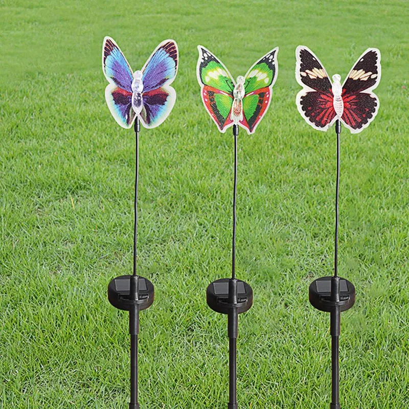 7 Colors Changing Waterproof Led Solar Fiber Optic Butterflies Shape Lights Outdoor Garden Lawn Stake Lights Waterproof 2 Pack