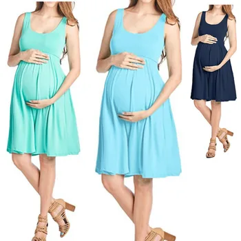 

Cross border large women's round neck fit sleeveless vest elastic big swing maternity dress