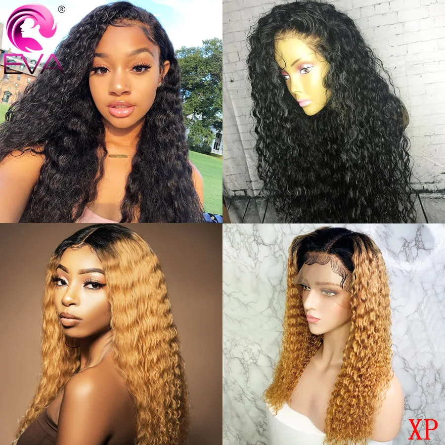Günstig Eva Lockige 13x6 Spitze Front Menschliches Haar Perücken Ombre 370 Spitze Frontal Perücken Pre Gezupft Mit Baby Haar gefälschte Kopfhaut Perücke Brasilianische Remy