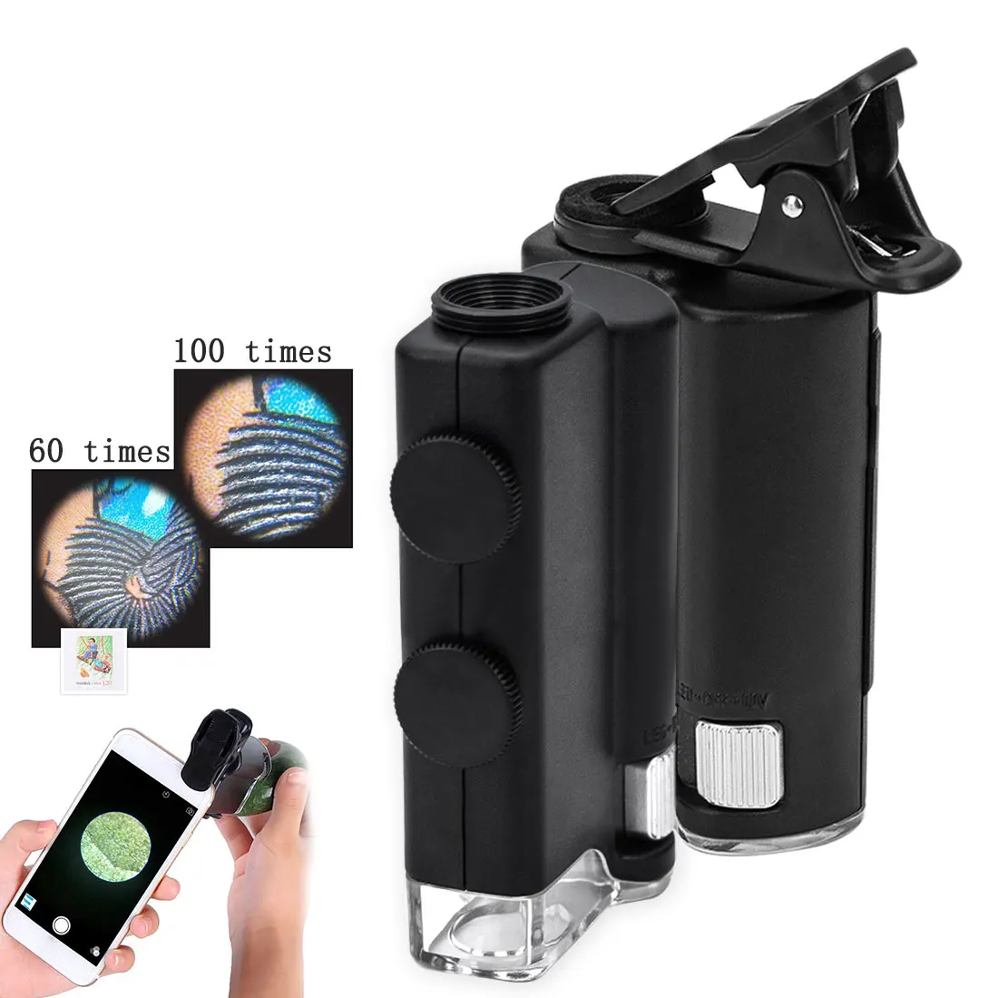 0-100X Portable Loupe Magnifier Gem Adjustable Microscope Multifunctional Magnifying Tool with LED and UV Light | Инструменты