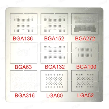 

9 in 1 BGA Stencil Template BGA63 BGA100 BGA132 BGA136 BGA152 BGA272 BGA316 LGA52 LGA60