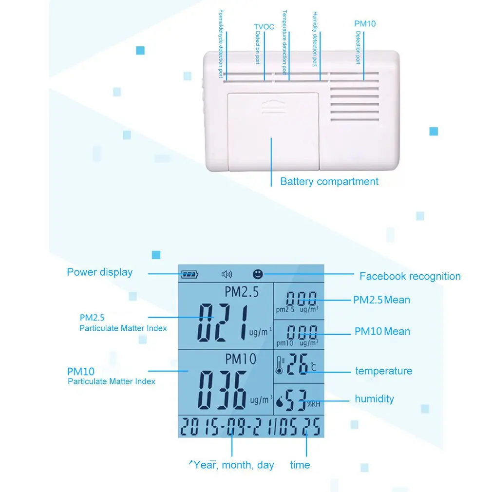 

Air Quality Monitor Formaldehyde Detector PM2.5/PM10 Detector Toluene Detector Purple