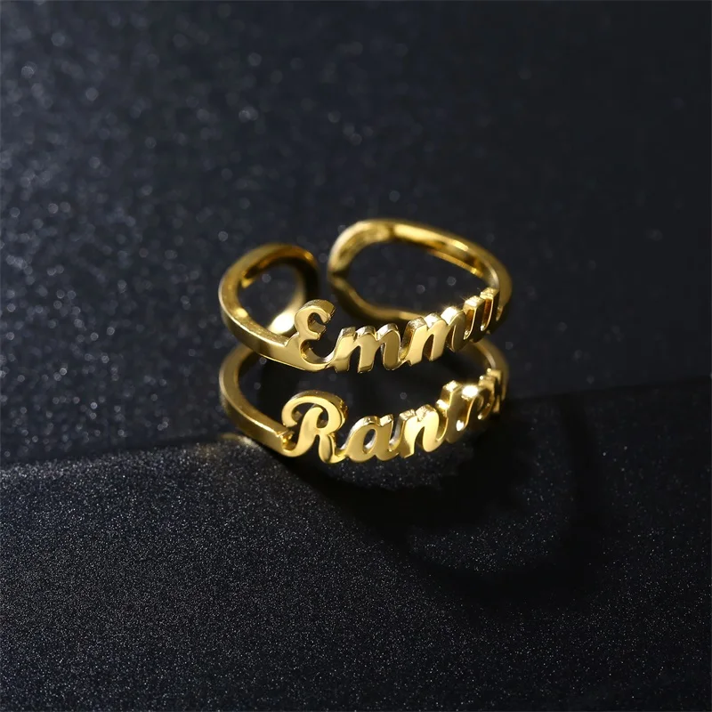 anel personalizado mulheres homens múltiplos nomes de aço inoxidável ajustável junta árabe nomes casal anéis jóias da família