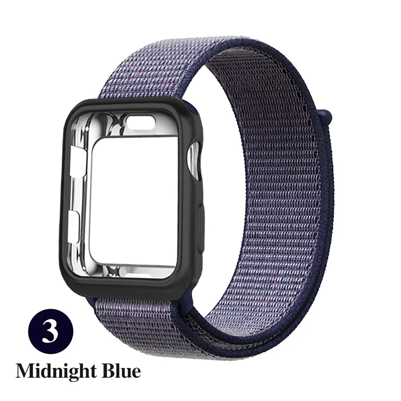 Нейлоновый ремешок+ Мягкий силиконовый чехол для Apple Watch 4 5 3 44 мм/40 мм спортивный ремешок iwatch 54321 42 мм 38 мм ремешок для часов correa pulseira - Цвет ремешка: Deeple blue
