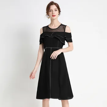 

2020 summer new large size women's fat sister Korean version temperament waist slimming strapless mesh splicing dress