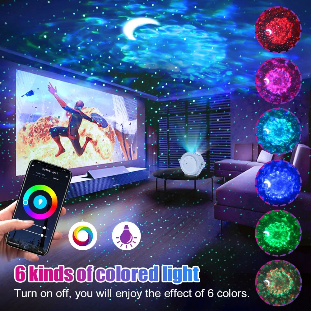 

LED Galaxy Projector Smart Wifi Control Night Light 6 Color Cloud Ocean Waving Starry Nebula for Bedroom Home Theatre Xmas Decor