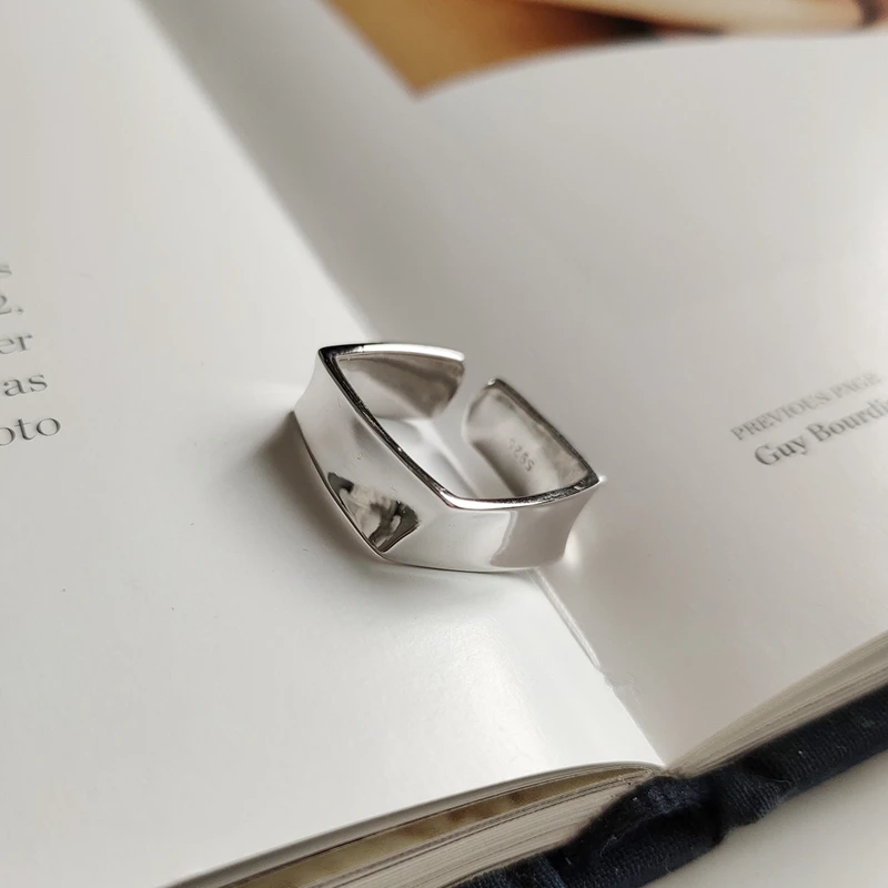 white gold Геометрические кольца для женщин, настоящее 925 пробы, серебро, белое золото, обручальное кольцо, полированное 925 квадратное кольцо, Bague Femme, Серебряное ювелирное изделие - Цвет основного камня: white gold